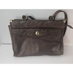 Bonjour Brown Faux Leather Shoulder Purse Embossed with Gold Accents